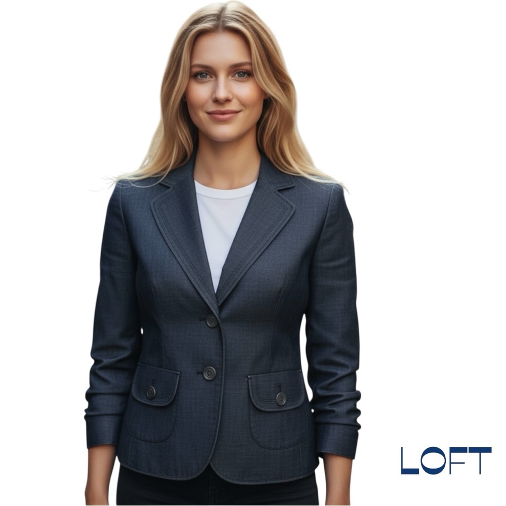 Loft Navy Cotton Long Sleeve Tailored Blazer NWOT Size 2